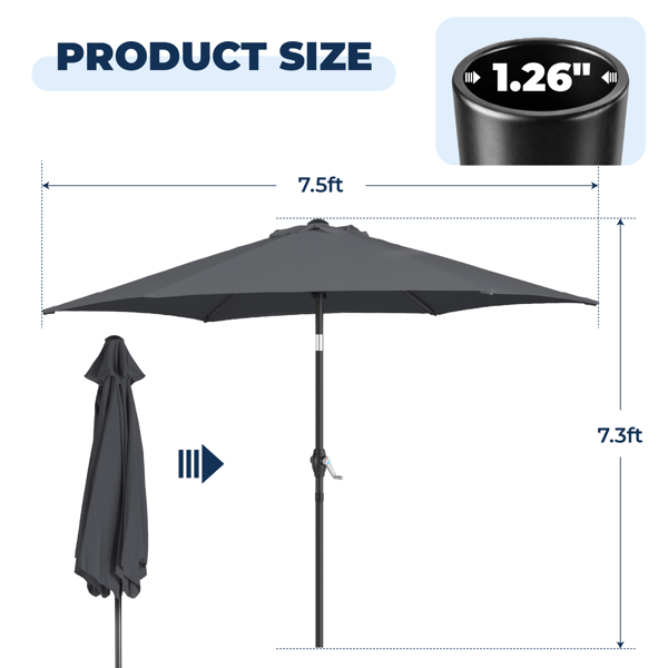 7.5FT 灰色 转向头 圆形 太阳伞 涤纶布 6铁伞骨 铁中柱-14