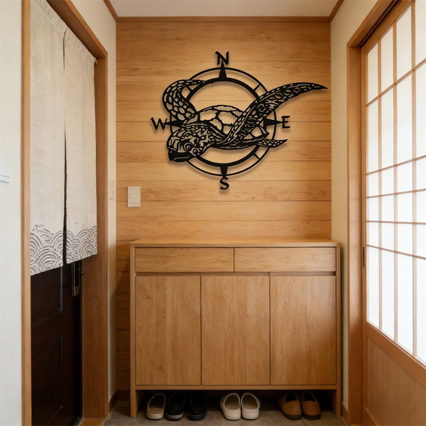 CIFbuy手工复古海龟航海指南针铁制墙壁装饰 客厅餐厅卧室厨房户外庭院海岸家居礼品（TikTok、temu下自提）-7
