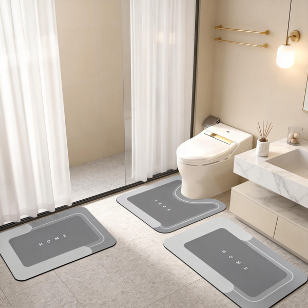 3件套吸水浴室地垫魔术地毯套装，速干浴室地垫防滑地毯，橡胶底，适用于浴室、厨房、淋浴间和洗手池-9