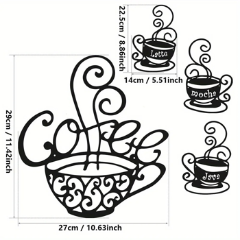 CIFbuy复古咖啡爱好者四件套金属装饰板 厨房咖啡厅酒吧墙面艺术(TikTok、temu下自提)
