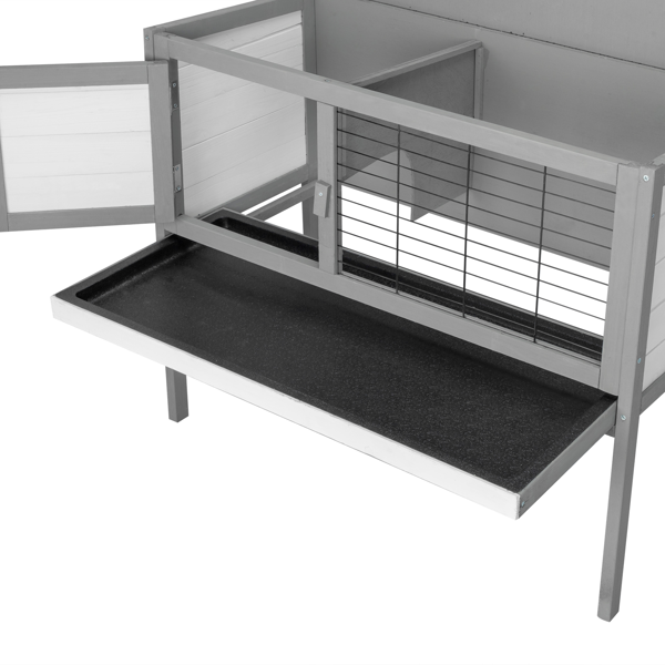 33.8in 高脚 可开屋顶 防水 黑色沥青屋顶 灰色 白色杉木 木鸡兔笼-4