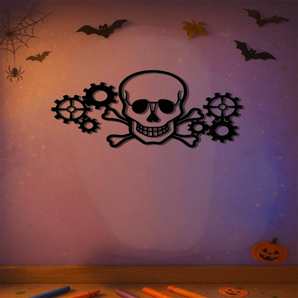 CIFbuy 赛博朋克骷髅机械齿轮墙艺复古工业风客厅卧室办公室哥特装饰（TikTok、temu下自提）-2