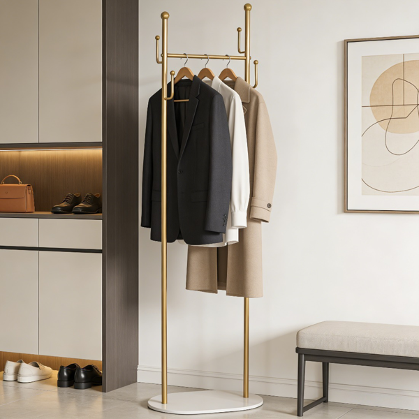 Clothing Rack, Golden Metal Freestanding Heavy Duty Clothes Rack with Marble Base, Multipurpose Garment Hanger for Bedroom, Hat, Scarf, Jacket-8