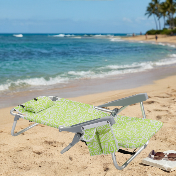 1pcs 座高8.5in 黄色部落花纹 可平躺 铝沙滩椅 带头枕 双肩带 二合一布杯托侧袋 背部冰包 连体牛津布有横杆五档调节可平躺铝沙滩椅8.5"-1 63*109*84cm 120kg-11