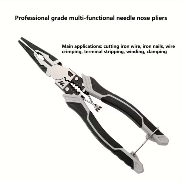 ，五合一多功能钳子套装，工业级带PVC手柄，专业手动工具，自动剥线器和切割器 - 金属-2