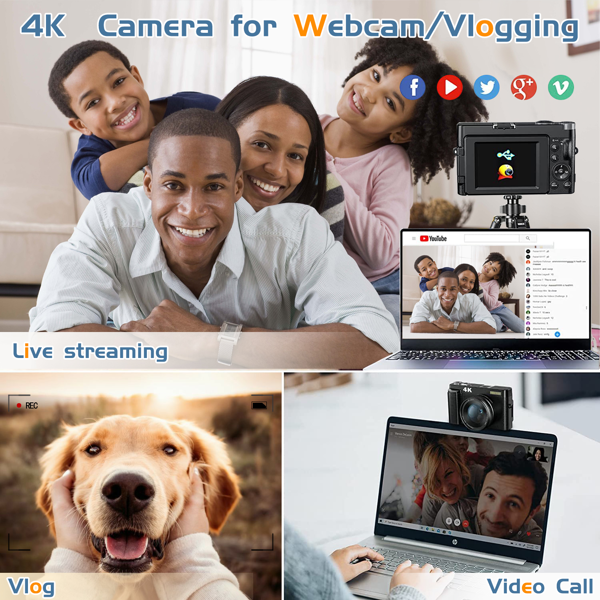 4K 数码相机，4800 万像素相机，带 180 度翻转 3.0 英寸显示屏，便携卡片相机 配 64GB TF 内存卡，支持 WiFi 功能，黑色款-8