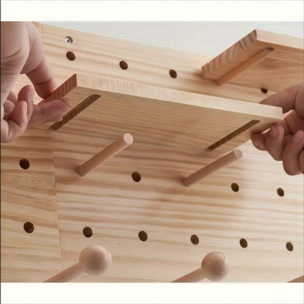 40×60cm 实木洞洞板定作挂板墙上装饰隔板置物架书桌背景墙展示架收纳挂架-6