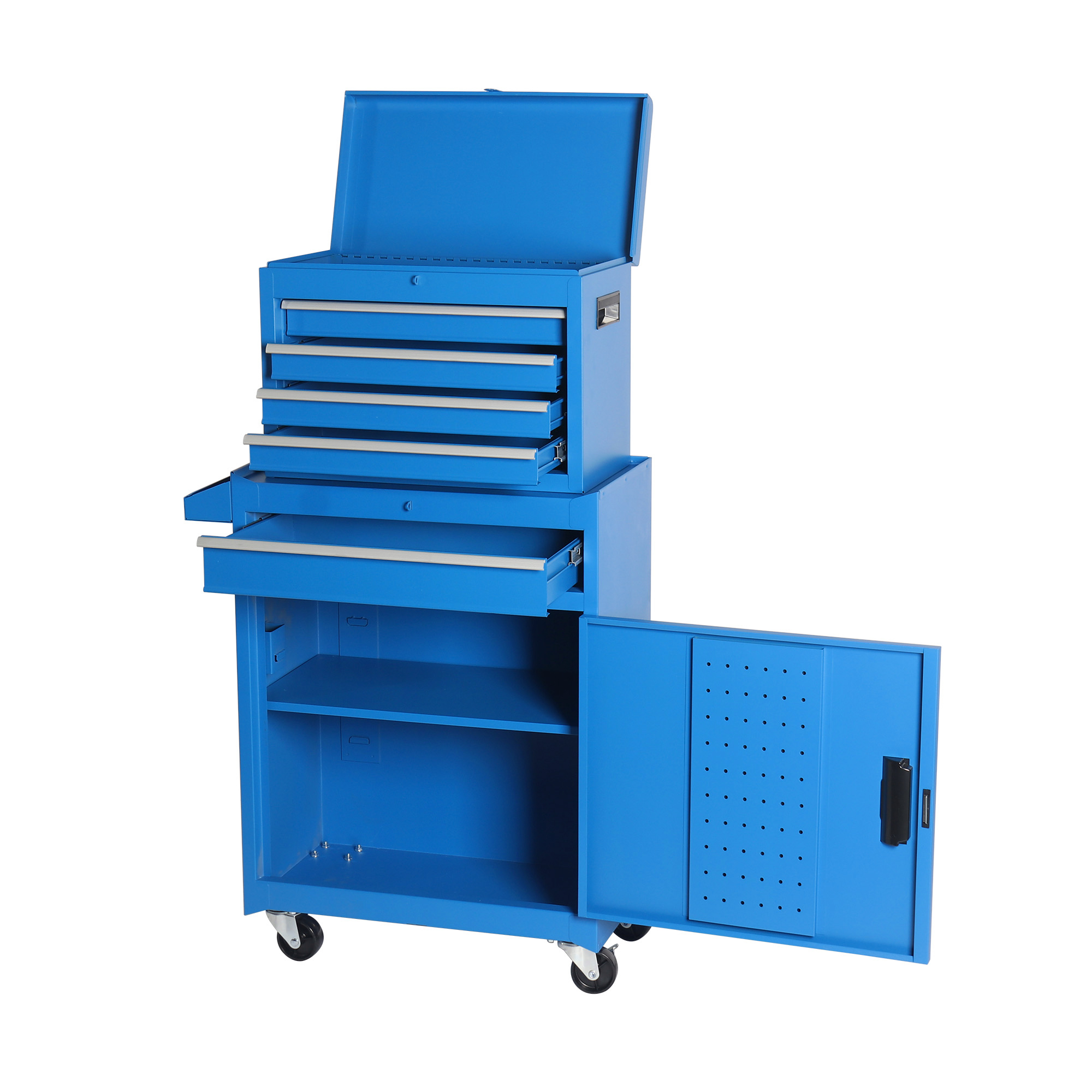Tool Chest, 5-Drawer Rolling Tool Storage Cabinet with Detachable Top Tool Box, Liner, Universal Lockable Wheels