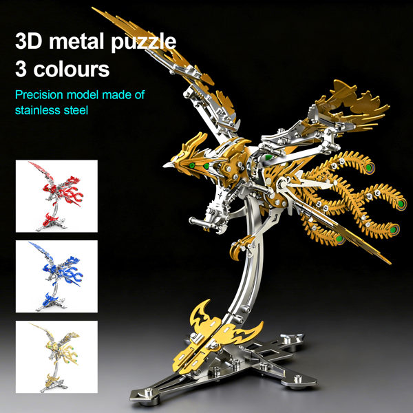 3D 立体拼图 金属机械拼装模型系列：机械黄蜂、凤凰、远古神龙 拼装零件套装，创意 DIY 立体拼图，兼具玩乐趣味与智力挑战-4