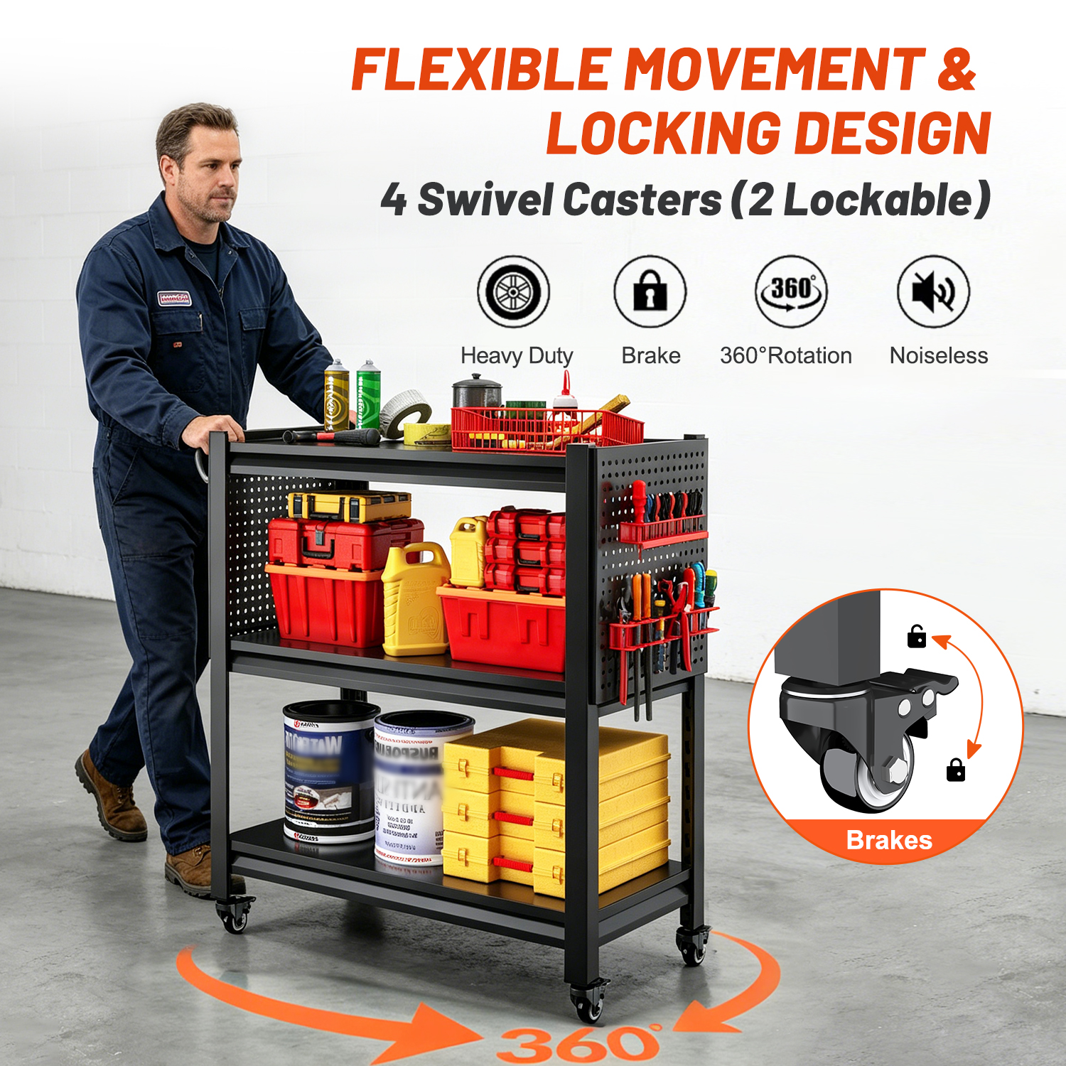 660 lb Three-Tier Industrial Tool Cart view 3