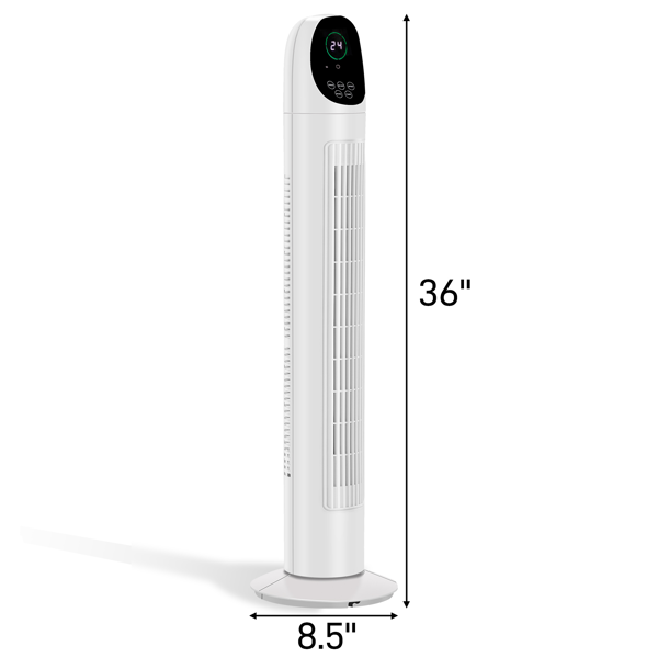 美规 TF-36BR 塔扇 风扇 110V 50W 34英寸 无水箱 带遥控器 电子显示 塑料 黑白 塔扇 室内 凹弧形头部 9小时定时-3
