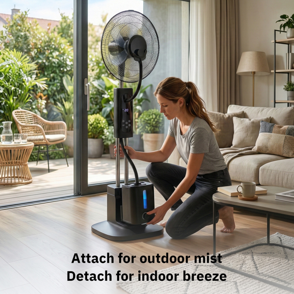 美规 MH-MF40C 喷雾扇 风扇 110V 70W 16英寸 家用落地喷雾扇 带2.5L可拆卸水箱 带LED显示屏 PP 铝电机 黑色 通风加湿 触控+遥控-7