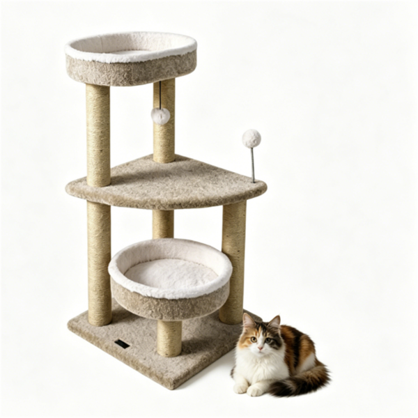 36英寸紧凑型节省空间的猫活动中心，重型稳定的猫攀爬家具，带毛绒休息区和毛绒玩具，适合小猫和成年猫-1