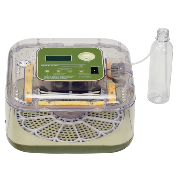 FYY-12 美规 孵化器 110V ≤35W 方与圆12枚 带1个水瓶 ABS+PET 草绿加透明上盖 LED照蛋功能升级 全自动翻蛋 华氏度温湿度液晶显示 天数显示 自动控温控湿-3