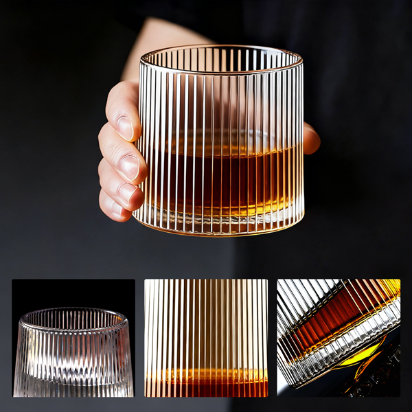 棱纹威士忌玻璃杯 – 160 毫升 两只装，视觉质感出众，玻璃质地厚实稳固-4