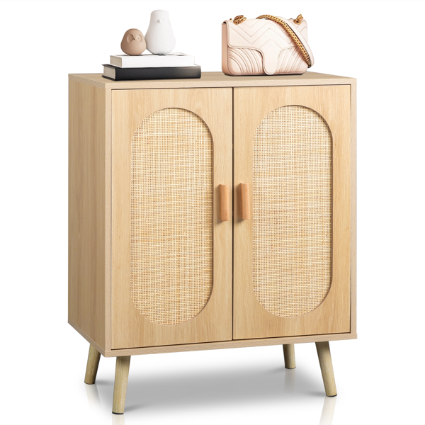 2门立柜型带高脚椭圆型藤面 鞋柜 密度板贴三胺 68*40*83.5cm 原木色-10