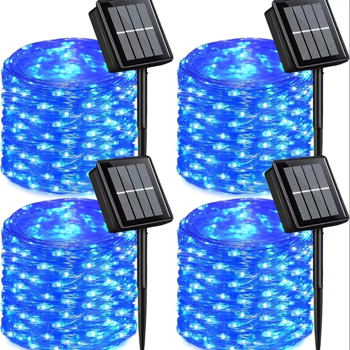 4件装蓝色太阳能仙女灯串，330颗LED户外太阳能圣诞灯，8种模式有线太阳能闪烁灯串，适用于圣诞树、婚礼派对、花园庭院