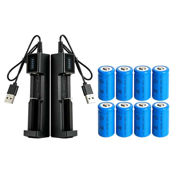 8块 16340 电池  3.7 伏锂离子可充电电池 +2个 USB 充电器 (物流仅支持发USPS，TK/TEMU仅自提)(各平台政策不同，链接已附相关资质，如无所需资质请勿上架)-1