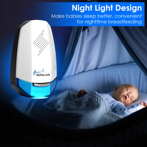 2件装超声波驱虫器，带夜灯，插电式驱虫器，适用于室内驱赶老鼠、蟑螂、床虱、鼠类及蚊虫，适用于卧室、车库、仓库及办公室-4