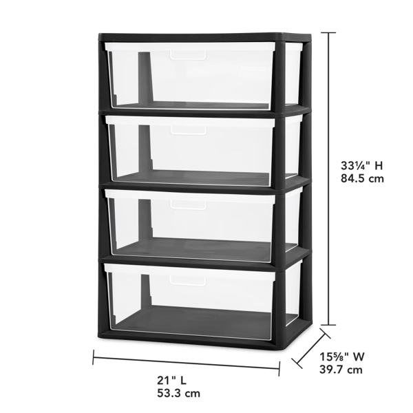 （2件套）宽4抽屉塔，塑料储物箱，带可拆卸透明箱，易于组装-无需工具，黑色（Walmart仓库发货）-2