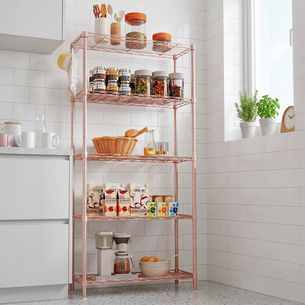 5层 可自由调节层间距  插梢式变形结构 带调节脚 展示架 铁 54*29*150cm 喷粉高光粉-1