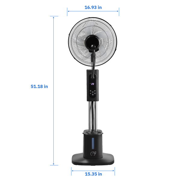 美规 MH-MF40C 喷雾扇 风扇 110V 70W 16英寸 家用落地喷雾扇 带2.5L可拆卸水箱 带LED显示屏 PP 铝电机 黑色 通风加湿 触控+遥控-11