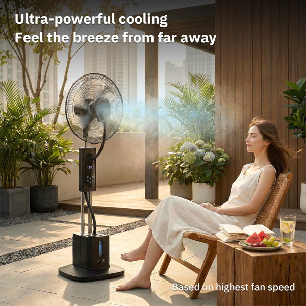 美规 MH-MF40C 喷雾扇 风扇 110V 70W 16英寸 家用落地喷雾扇 带2.5L可拆卸水箱 带LED显示屏 PP 铝电机 黑色 通风加湿 触控+遥控-8