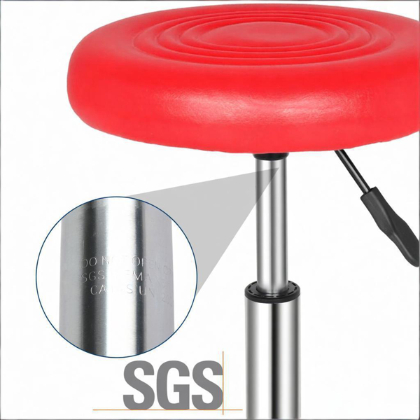半PU皮 SGS认证气杠 尼龙轮 150kg 红色 技师凳 圆形坐垫 哈哈脚-11