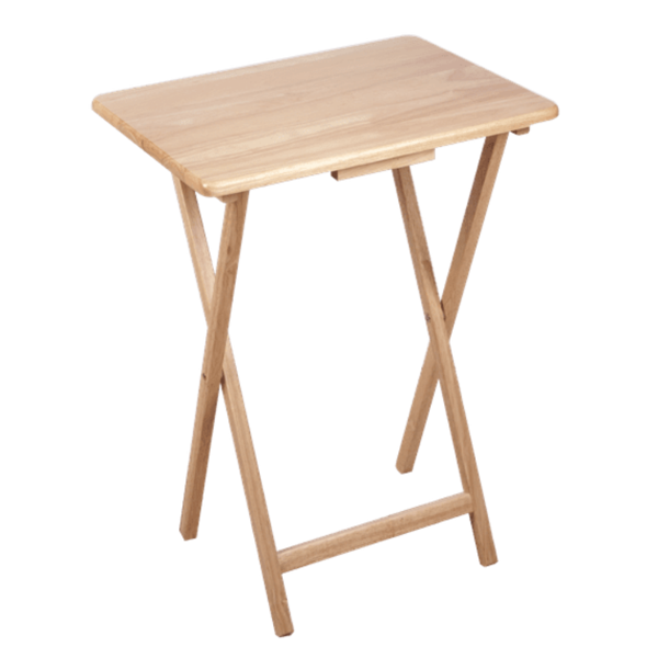 现代室内折叠托盘桌2套，天然饰面，实心橡胶木，19 x 14.5 x 26英寸（Walmart仓库发货）-4