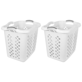 2个银色把手布什尔灯塑料洗衣篮，白色，2个装（Walmart仓库发货）