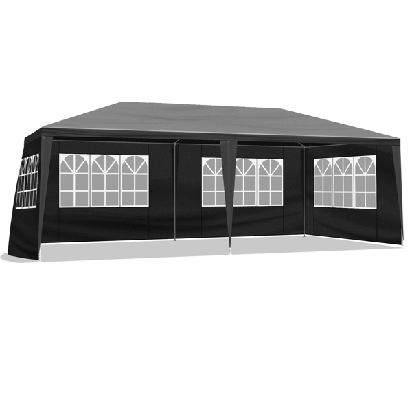 10X20ft 黑色 6围 仿折叠棚 2门4窗  PE布 喷塑铁管-5