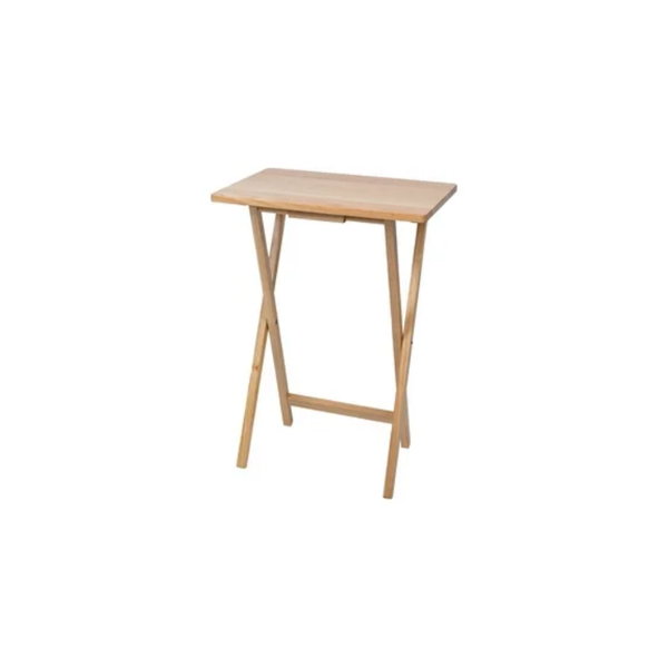 现代室内折叠托盘桌2套，天然饰面，实心橡胶木，19 x 14.5 x 26英寸（Walmart仓库发货）-3