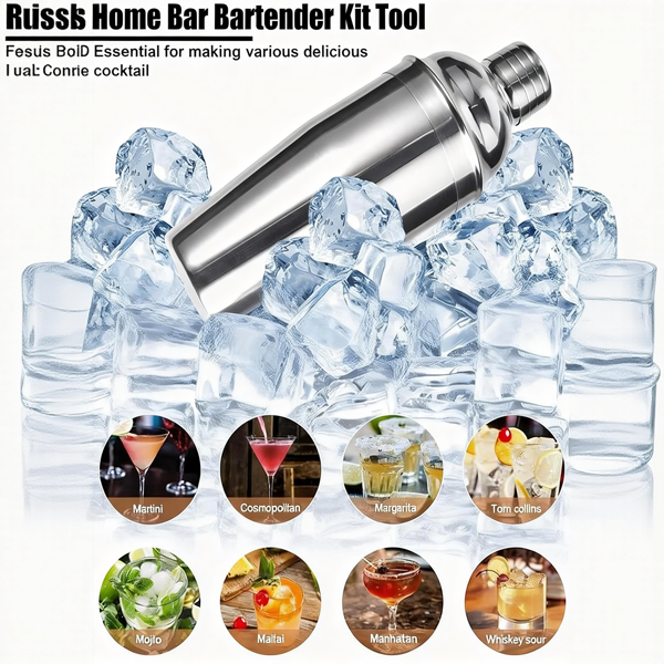 10件套不锈钢鸡尾酒调酒器套装，带竹制支架，家用酒吧饮品调配配件，乔迁礼物-12