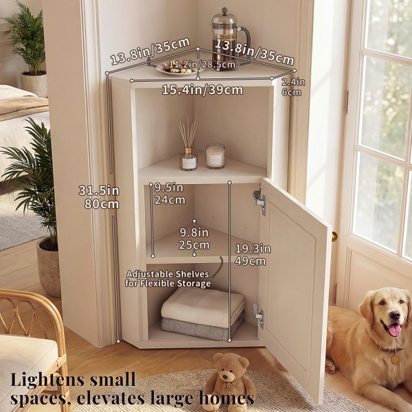 OMCMUU Rattan Corner Cabinet with Adjustable Shelf, Modern Small Bathroom Storage, Narrow Freestanding Storage for Living Room, Kitchen, Bathroom, White-6