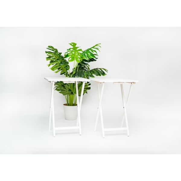 现代室内折叠托盘桌2套，白色饰面，实心橡胶木，19 x 14.5 x 26英寸（Walmart仓库发货）-5