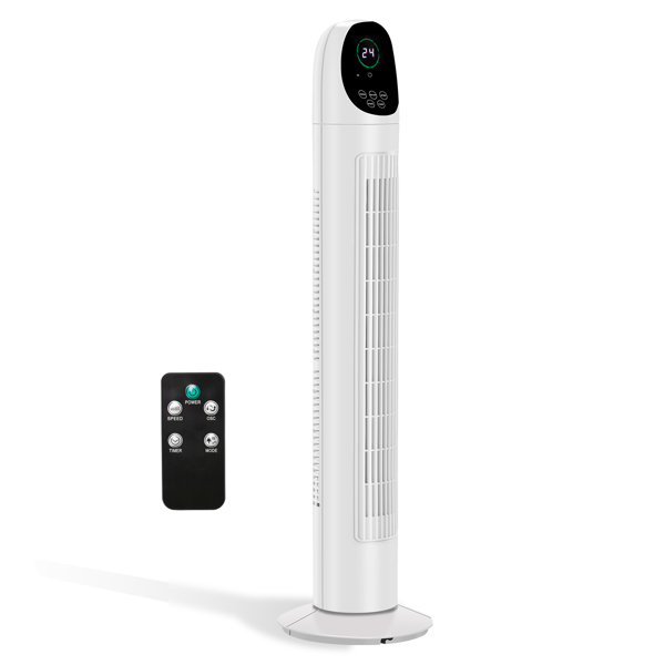 美规 TF-36BR 塔扇 风扇 110V 50W 34英寸 无水箱 带遥控器 电子显示 塑料 黑白 塔扇 室内 凹弧形头部 9小时定时-2