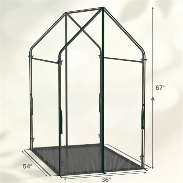 54" x 36" x 67"  便携式迷你温室，带PE脚垫，透明PVC植物生长帐篷，带木桩和绳索的抗风金属框架室外温室-7