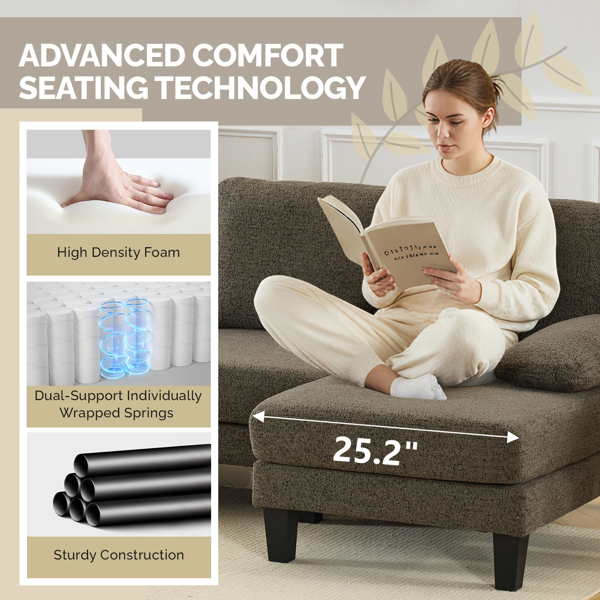 U型 带两贵妃  塑料脚 短贵妃 4人位 室内组合沙发 雪尼尔  283*123*84cm 深咖色HT2403-14-6