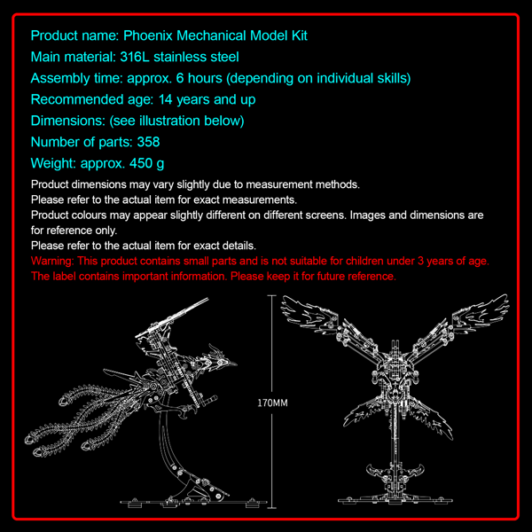 3D 立体拼图 金属机械拼装模型系列：凤凰 含拼装零件，创意 DIY 立体拼图，趣味玩乐兼具益智解谜-2