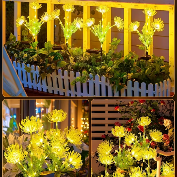 黄色太阳能花灯发光的花朵和茎，升级的太阳能电池板，太阳能灯户外花园装饰，庭院装饰和母亲的礼物 IP4X-3