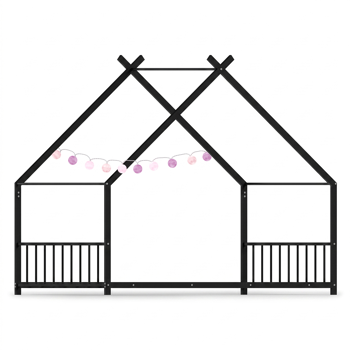 黑色 平板床房子造型带侧护栏 Twin 儿童铁床 美国