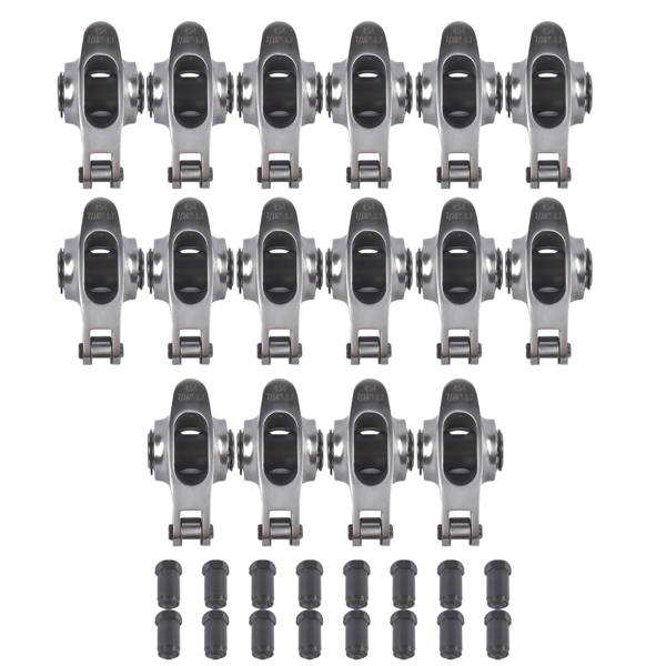 摇臂 16Pcs 1.7 Ratio 7/16" Full Roller Stainless Steel Rocker Arm and Stud Set Fit for Chevy Big Block 396 402 427 454-1