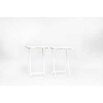 现代室内折叠托盘桌2套，白色饰面，实心橡胶木，19 x 14.5 x 26英寸（Walmart仓库发货）