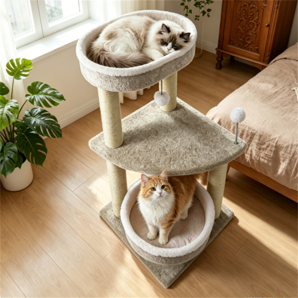 36英寸紧凑型节省空间的猫活动中心，重型稳定的猫攀爬家具，带毛绒休息区和毛绒玩具，适合小猫和成年猫-4