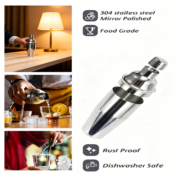 10件套不锈钢鸡尾酒调酒器套装，带竹制支架，家用酒吧饮品调配配件，乔迁礼物-3