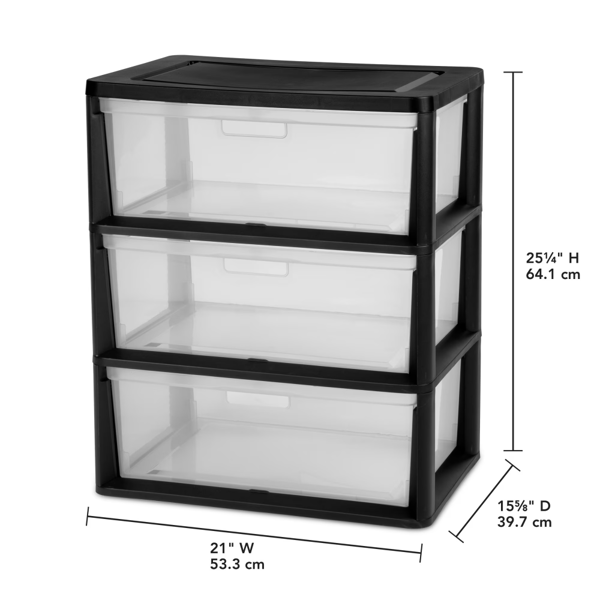 （2件套）宽3抽屉塔，塑料储物箱，带可拆卸透明箱，易于组装-无需工具，黑色（Walmart仓库发货）-2