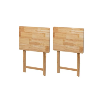 现代室内折叠托盘桌2套，天然饰面，实心橡胶木，19 x 14.5 x 26英寸（Walmart仓库发货）