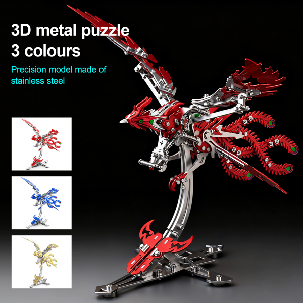 3D 立体拼图 金属机械拼装模型系列：凤凰 含拼装零件，创意 DIY 立体拼图，趣味玩乐兼具益智解谜-4
