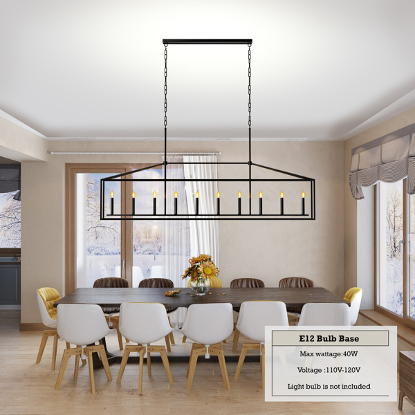 黑色厨房岛台吊灯10灯农舍风格长方形吊灯餐厅餐桌上方灯具适用于餐桌、厨房岛台、客厅-5