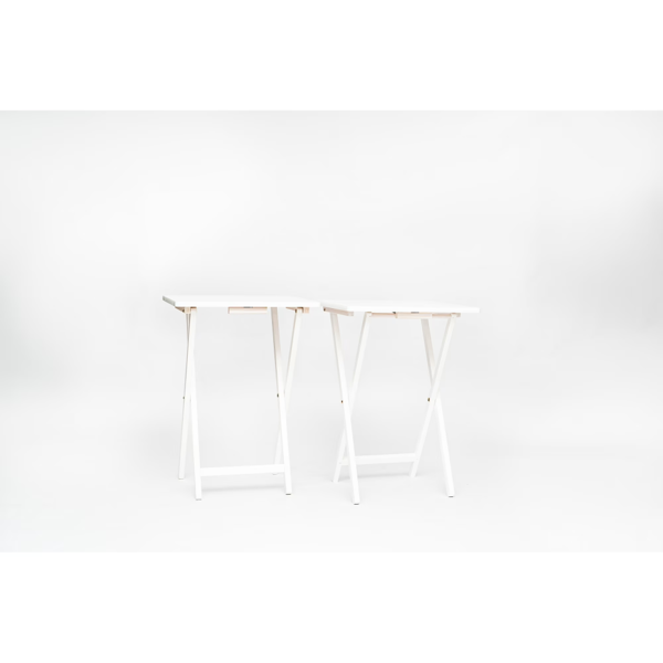 现代室内折叠托盘桌2套，白色饰面，实心橡胶木，19 x 14.5 x 26英寸（Walmart仓库发货）-1